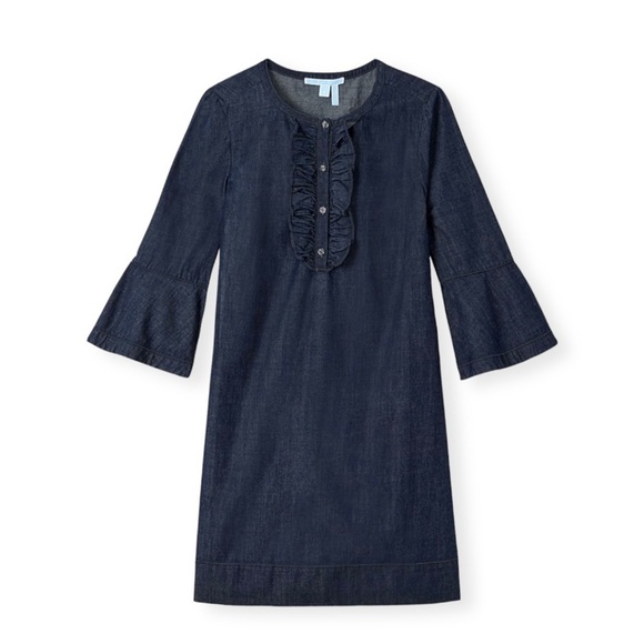 Draper James Chambray Ruffle Shift Dress. - Picture 1 of 10